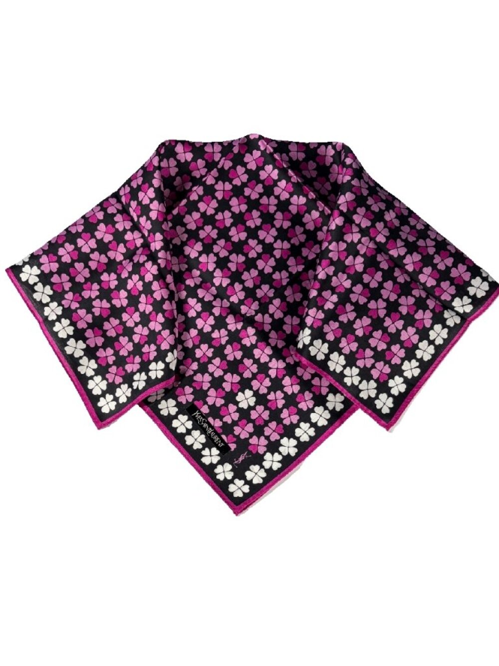 Vintage Yves Saint Laurent Cotton Scarf | Pink Four-Leaf Clover Print | 19.5"